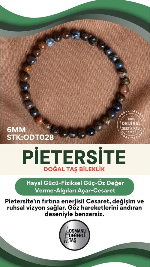 Sertifikalı Pietersite Doğal Taş Bileklik Odt028