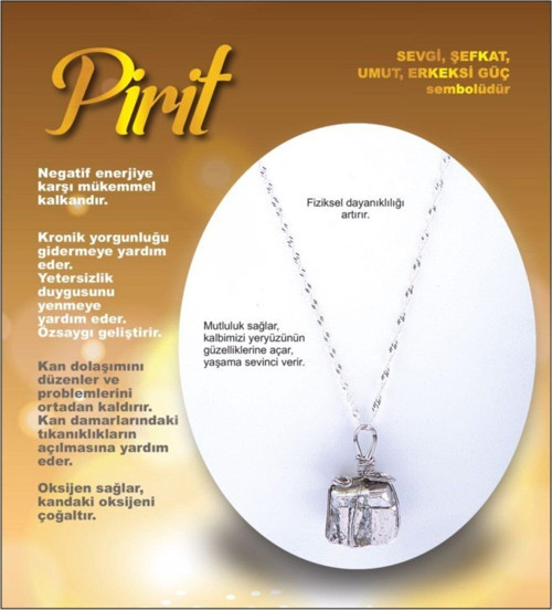 Sertifikalı Doğal Taş Kolye - Pirit Taşı (Gümüş Zincir Dahil)