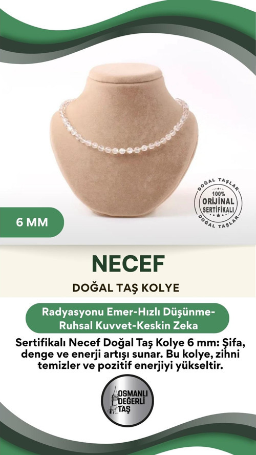 Sertifikalı Necef Doğaltaş Kolye 6 Mm, M581