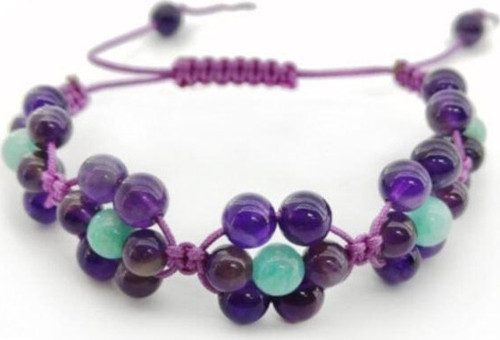 Sertifikalı Amazonit - Ametist Makrome Örme Bileklik