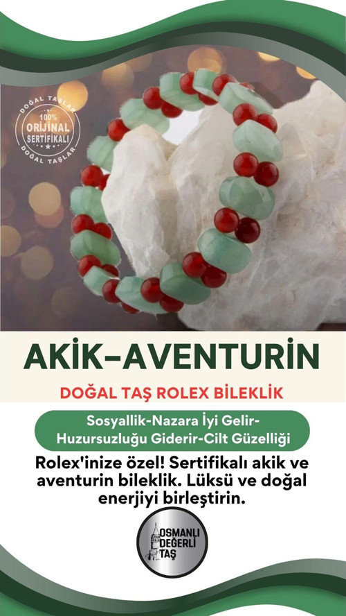 Sertifikalı Akik-Aventurin Roleks Bileklik