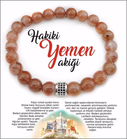 Sertifikalı Hakiki Yemen Akik Doğaltaş Bileklik-8Mm B203