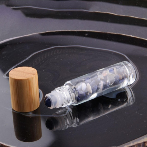 Sertifikalı Sodalit Taşı Doğal Taş Yüz Ve Cilt Esans Ve Yağ Şişesi - 10 Ml, 8 Cm Bambu Kapak