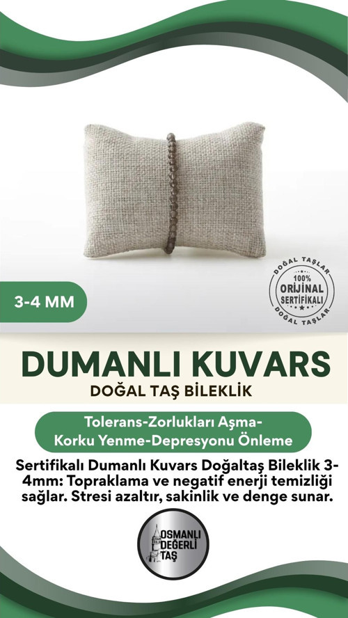 Sertifikalı Dumanlı Kuvars Doğaltaş Bileklik 3-4 Mm, B975