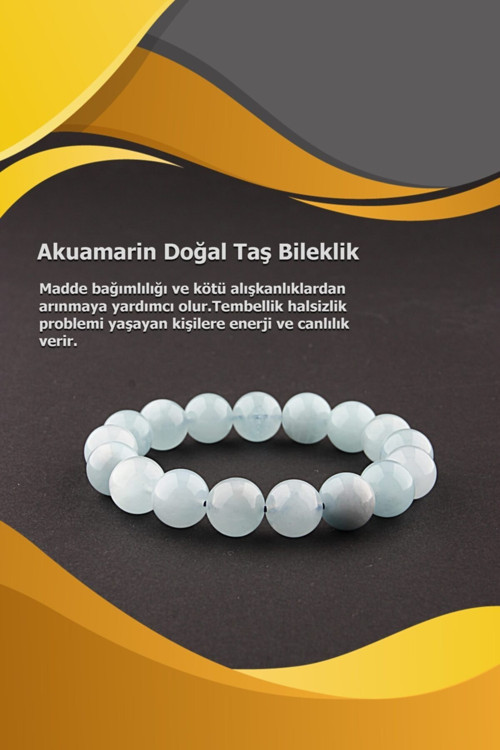 Sertifikalı Akuamarin Doğal Taş Bileklik 10Mm