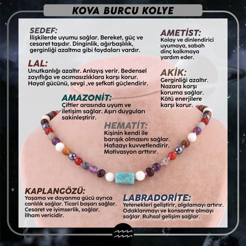 Sertifikalı Kova Burcu Doğal Taş Kolye M209