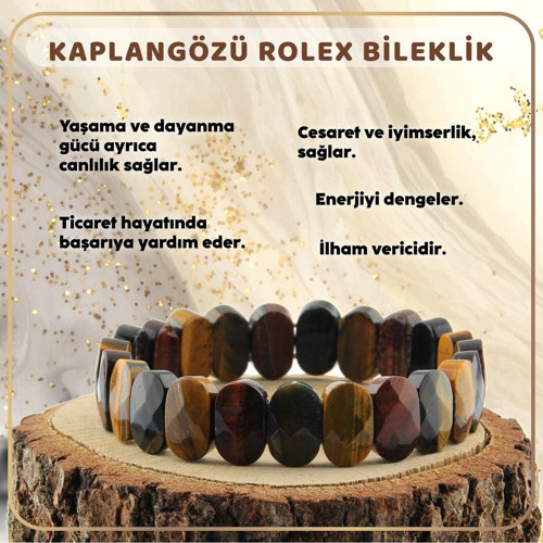 Sertifikalı Kaplan Gözü Doğal Taş Roleks Bileklik - B259 (Açık Ton)