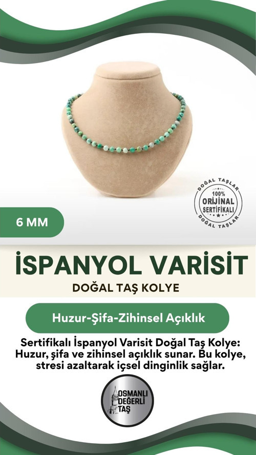 Sertifikalı Ispanyol Varisit Doğaltaş Kolye 6 Mm, M572