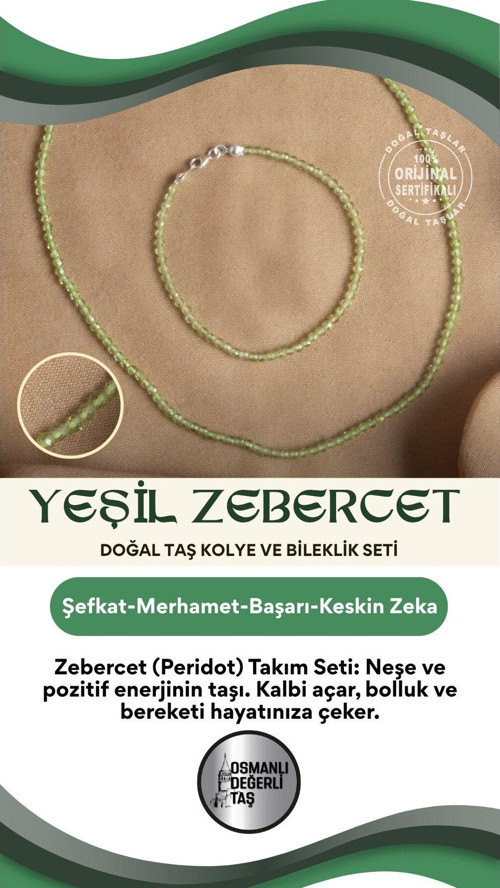 Sertifikalı Zebercet Doğal Taş Takım Seti Yeşil