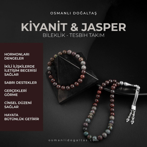 Sertifikalı Ruby Kiyanit, Dragon Jasper Doğal Taşlı 33'Lük Tesbih Ve Bileklik Takım