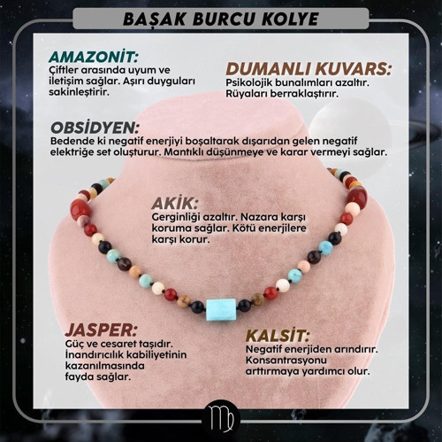Sertifikalı Başak Burcu Doğal Taş Kolye M249