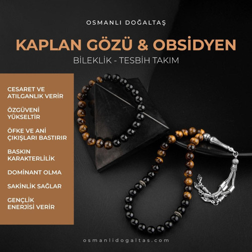 Sertifikalı Kaplan Gözü, Obsidyen Doğal Taşlı 33'Lük Tesbih Ve Bileklik Takım