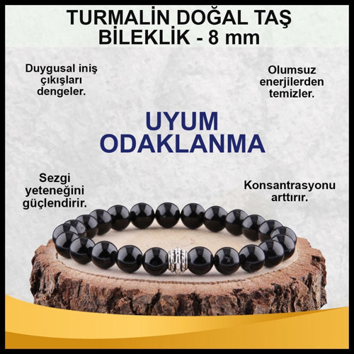 Sertifikalı Siyah Turmalin Doğal Taş Bileklik 8 Mm - B874