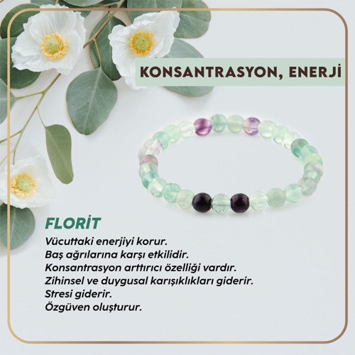 Sertifikalı Florit Doğal Taş Bileklik 6 Mm - B169