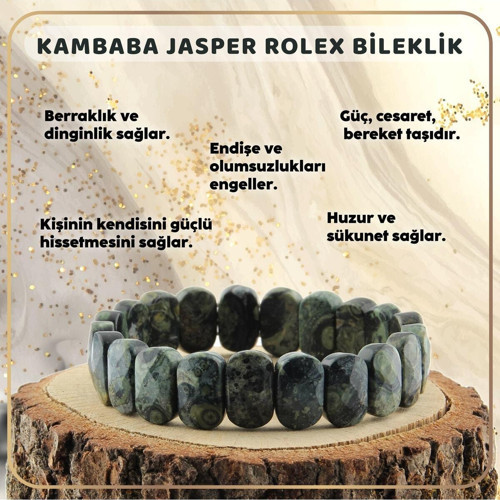 Sertifikalı Kambaba Jasper Doğal Taş Roleks Bileklik 15 Mm - B151