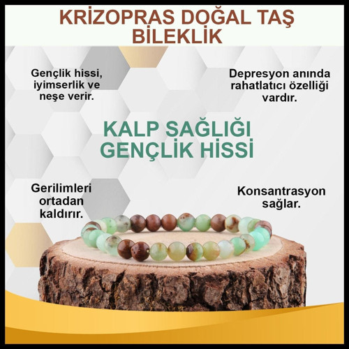 Sertifikalı Krizopras Doğal Taş Bileklik 6 Mm - B831