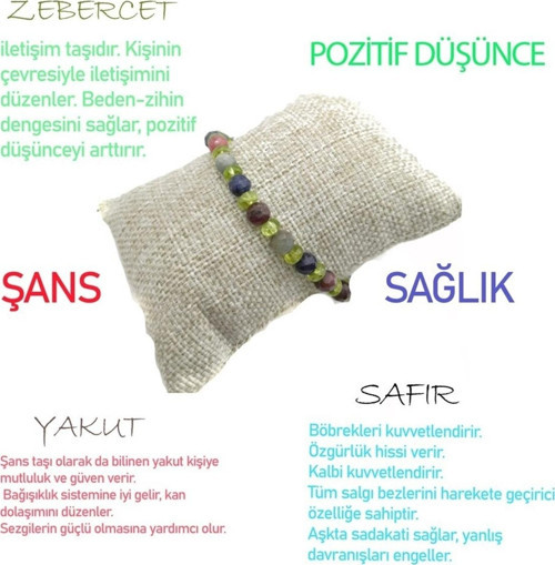 Sertifikalı Yakut-Safir-Zebercet Doğal Taş Bileklik B517