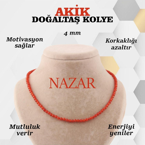 Sertifikalı Akik Doğaltaş Kolye 4 Mm, M420