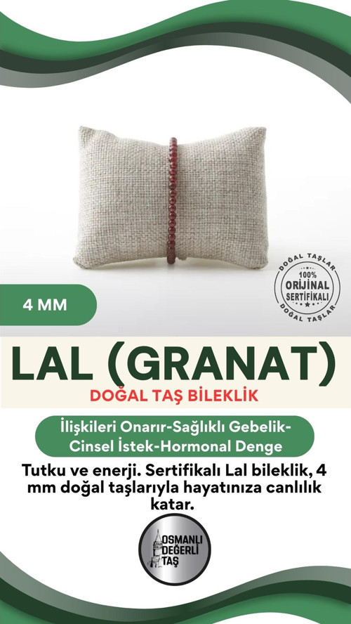 Sertifikalı Lal Doğaltaş Bileklik 4 Mm, B973
