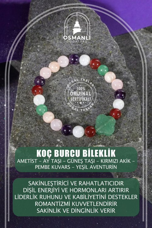 Koç Burcu Doğal Taş 8Mm Yonca Bileklik