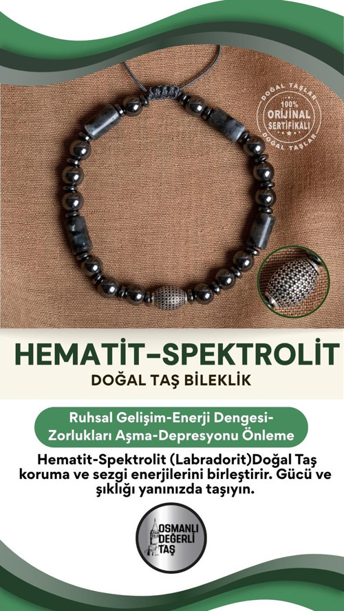 Sertifikalı Hematit - Dumortierid Doğal Taş Gümüş Aparatlı Bileklik