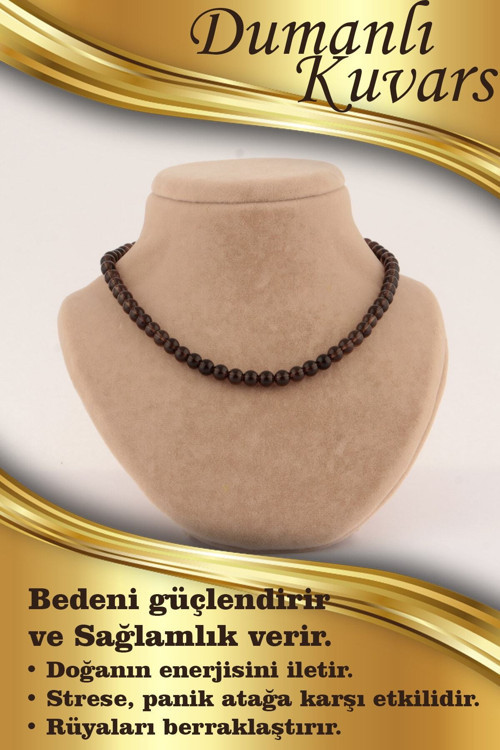 Sertifikalı Dumanlı Kuvars 6Mm Kolye(Düğümsüz)