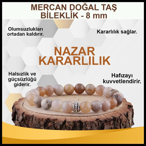 Sertifikalı Mercan Doğal Taş Bileklik 8 Mm B879