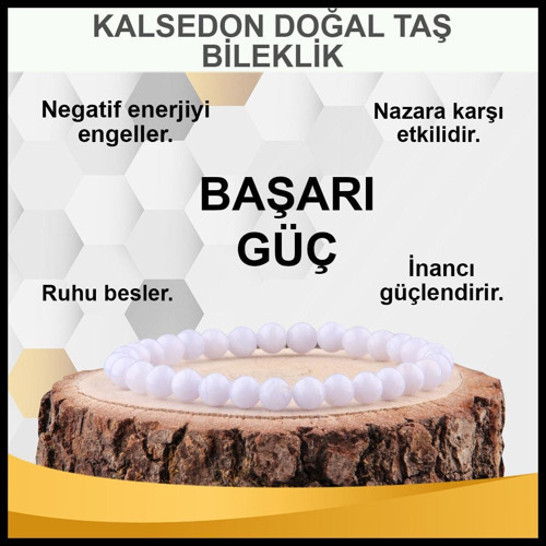 Sertifikalı Kalsedon Doğal Taş Bileklik 6 Mm - B826
