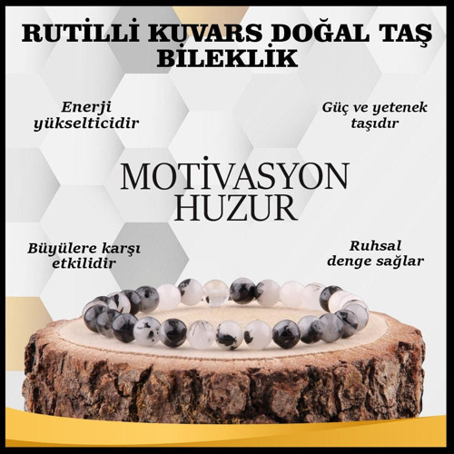 Sertifikalı Rutilli Kuvars Doğal Taş Bileklik 6 Mm - B843