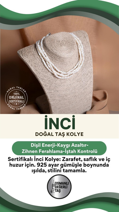 Sertifikalı İnci Doğal Taş 925 Ayar Gümüş Kolye