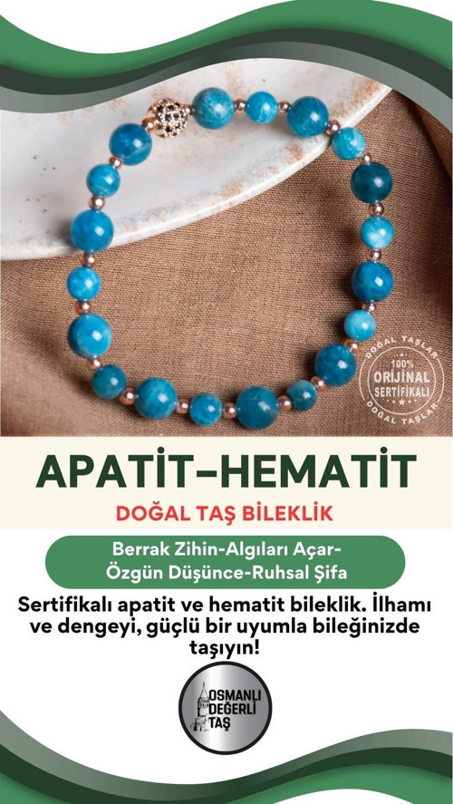 Sertifikalı Apatit-Hematit Doğal Taş Bileklik 6-8 Mm