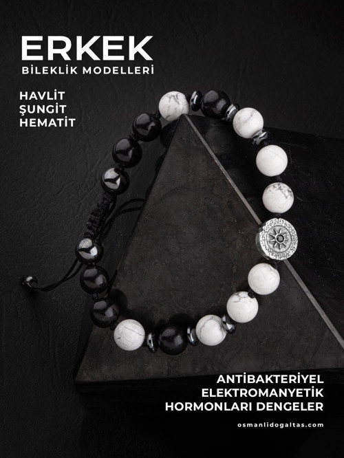 Sertifikalı Havlit Siyah Turmalin Doğal Taşlı Örgü 925 Ayar Gümüş Tasarım Bileklik (Güneş Sembollü)