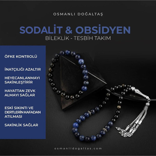 Sertifikalı Obsidyen, Sodalit Doğal Taşlı 33'Lük Tesbih Ve Bileklik Takım