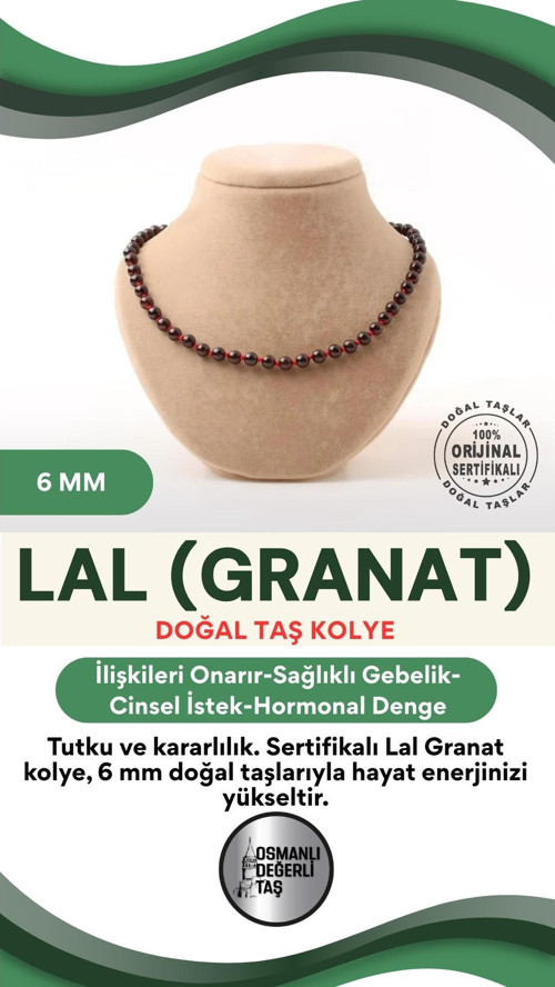 Sertifikalı Lal Granat Doğaltaş Kolye 6 Mm, M576
