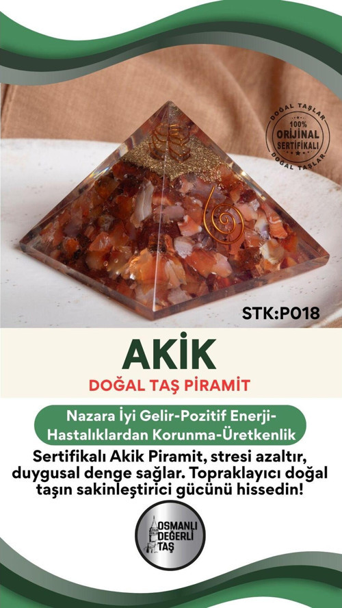 Sertifikalı Akik Doğal Taş Piramit No:2 P018