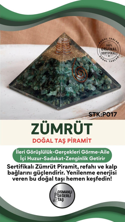 Sertifikalı Zümrüt Doğal Taş Piramit No:2 P017