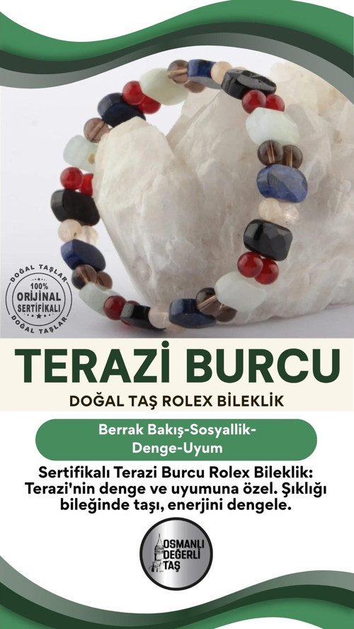 Sertifikalı Terazi Burcu Doğal Taş Roleks Bileklik B012