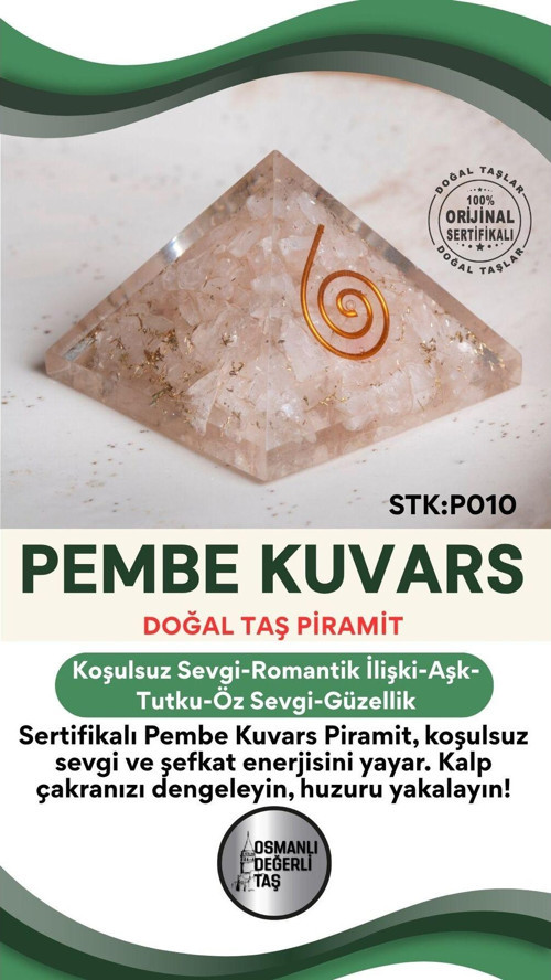 Sertifikalı Pembe Kuvars Doğal Taş Piramit No:2 P010
