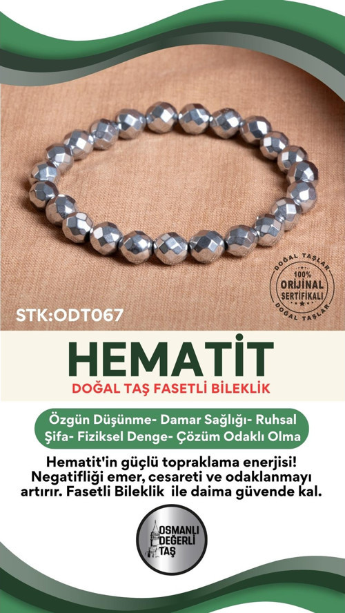 Sertifikalı Hematit Doğal Taş Fasetli Bileklik Odt067