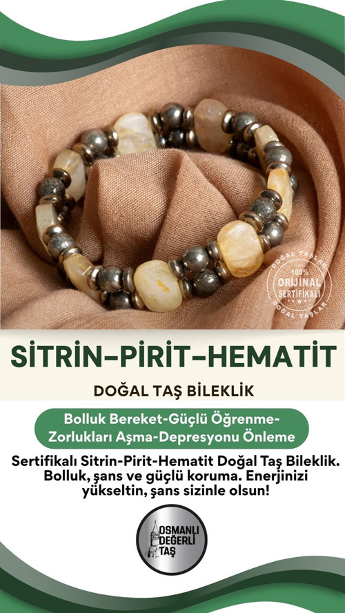 Sertifikalı Sitrin - Pirit - Hematit Doğal Taş Bileklik