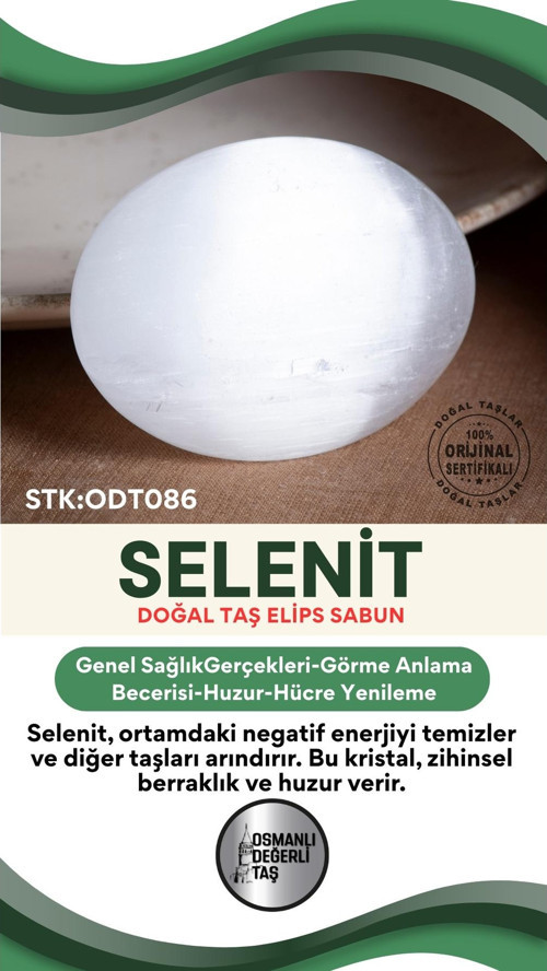 Sertifikalı Selenit Doğal Taş Elips Sabun Odt086