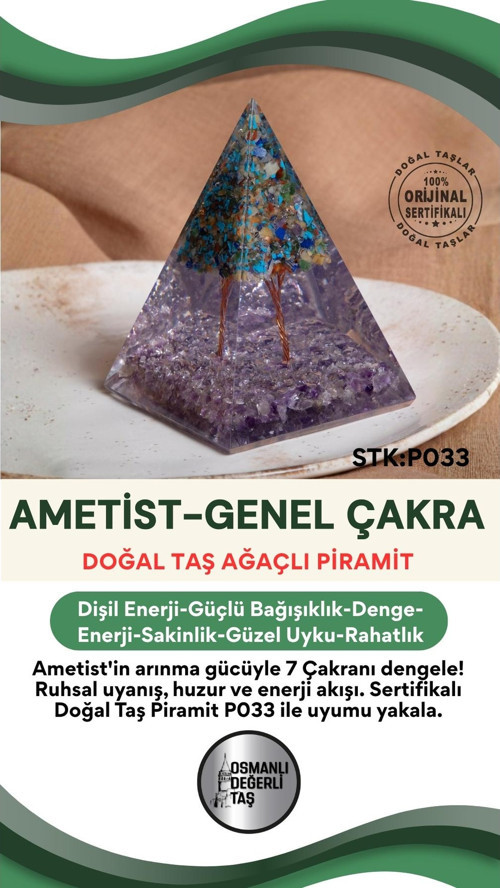 Sertifikalı Ametist-Genel Çakra Doğal Taş Piramit P033