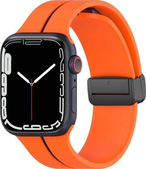 Apple Watch SE 44mm Kordon Ribbon Line Turuncu Siyah