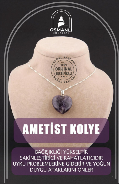 Sertifikalı Ametist Kolye Ucu Gümüş Zincir Dahil.