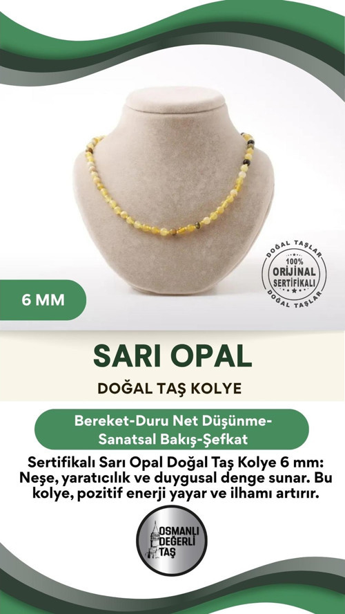Sertifikalı Sarı Opal Doğaltaş Kolye 6 Mm, M589