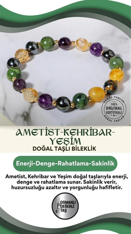 Yorgunluk Ve Huzursuz Bacak Sendromu Bilekliği Ametist Kehribar Yeşim Doğal Taşlı