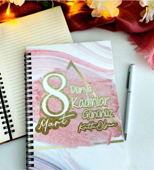 Büro Ev Ofis Kadın Hediyesi için Pembe Golden Defter Kalem Seti