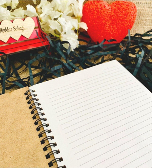 Büro Ev Ofis Hediyesi için Ahşep Beyaz Sevgililer Günü Efulim Baskılı Defter
