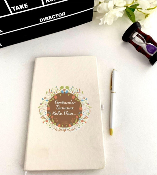 Büro Ev Ofis Hediyesi için Öğretmenler Günü Beyaz Defter Kalem Seti