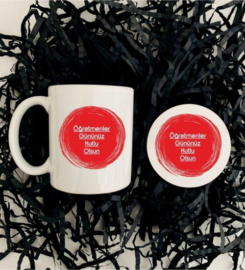 Büro Ev Ofis Hediyesi için Kırmızı Öğretmen Günü Ahşap Bardak Altı Kupa Seti